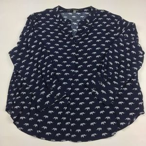 Navy Blue Elephant Print Top
